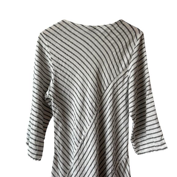 Lisa Bayne Large Dress Gray White Stripe Linen Pullover Minimilist Lagenlook - Picture 6 of 10